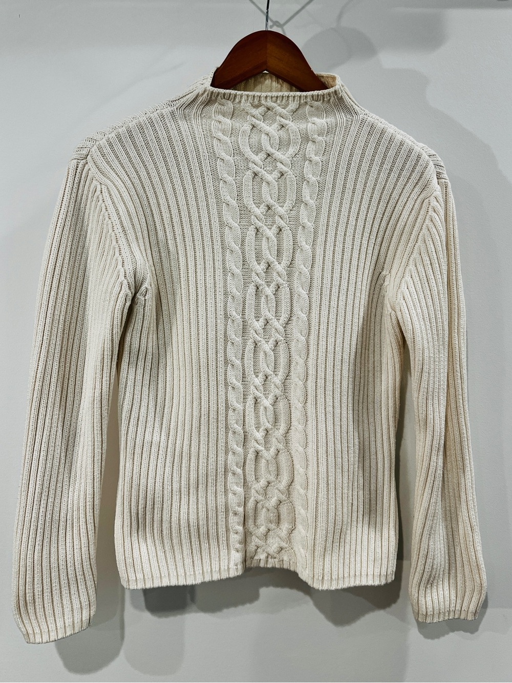 Talbots Cream Cable-Center Ribbed Turtleneck Sweater